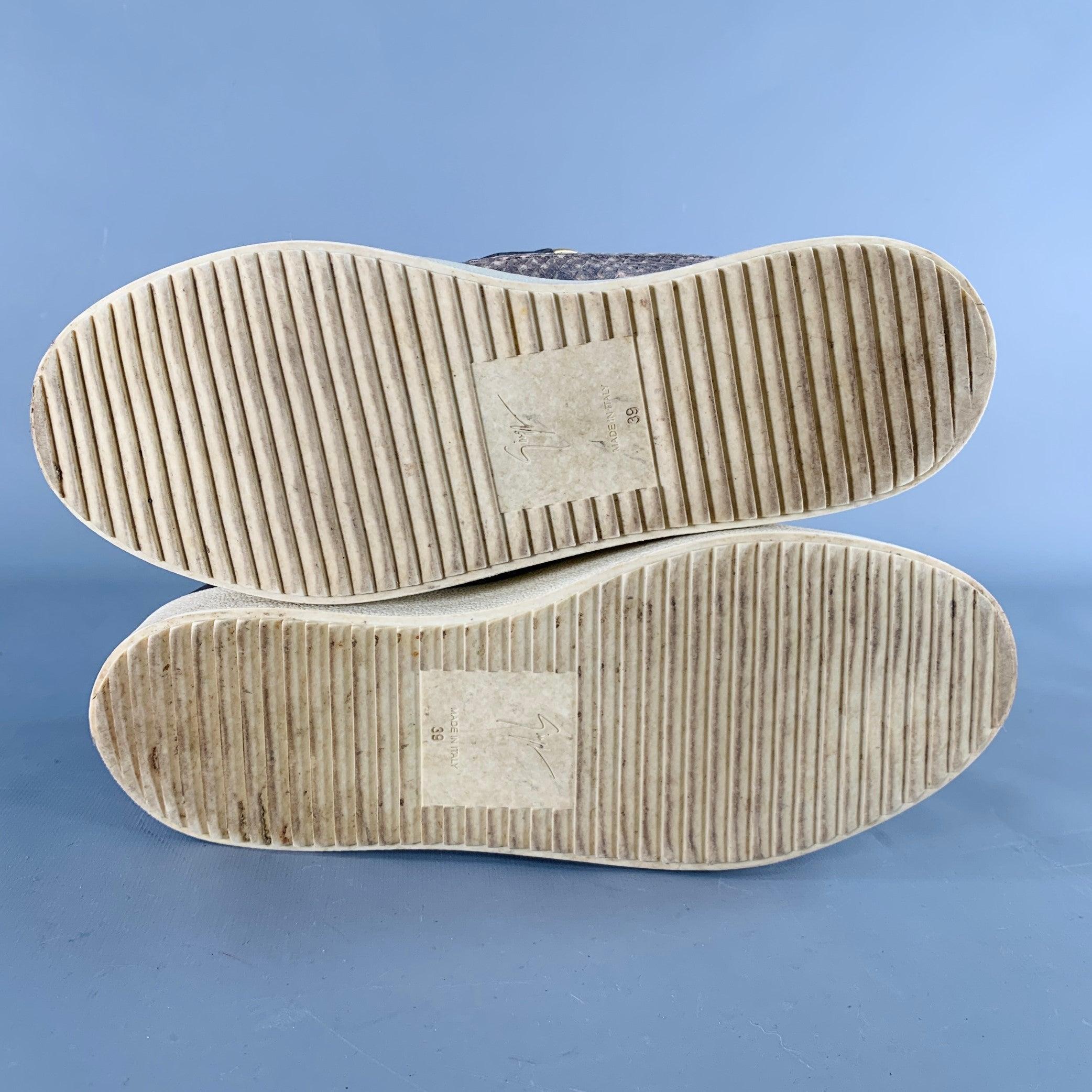 GIUSEPPE ZANOTTI Größe 9 Beige Braun Leder Texturiert Doppelseitiger Reißverschluss Sneakers im Angebot 2