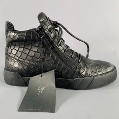 GIUSEPPE ZANOTTI Size 9 Black Croc Embossed Leather High Top Sneakers