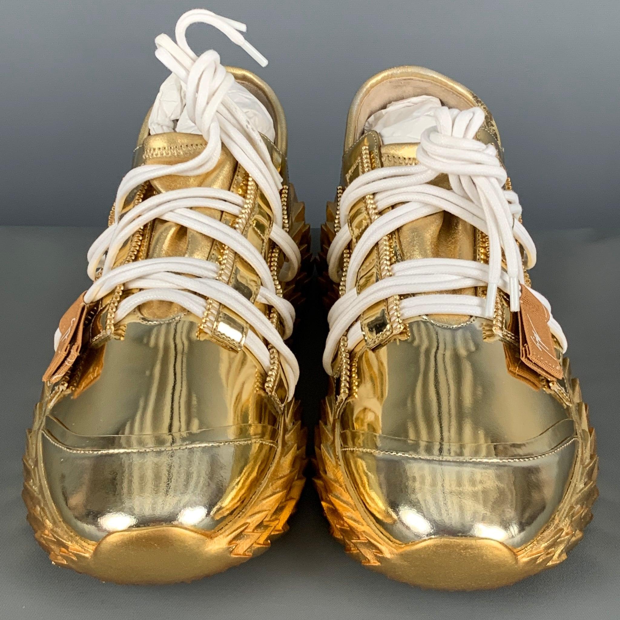 Women's GIUSEPPE ZANOTTI Size 9 Gold Patent Leather Sneakers For Sale