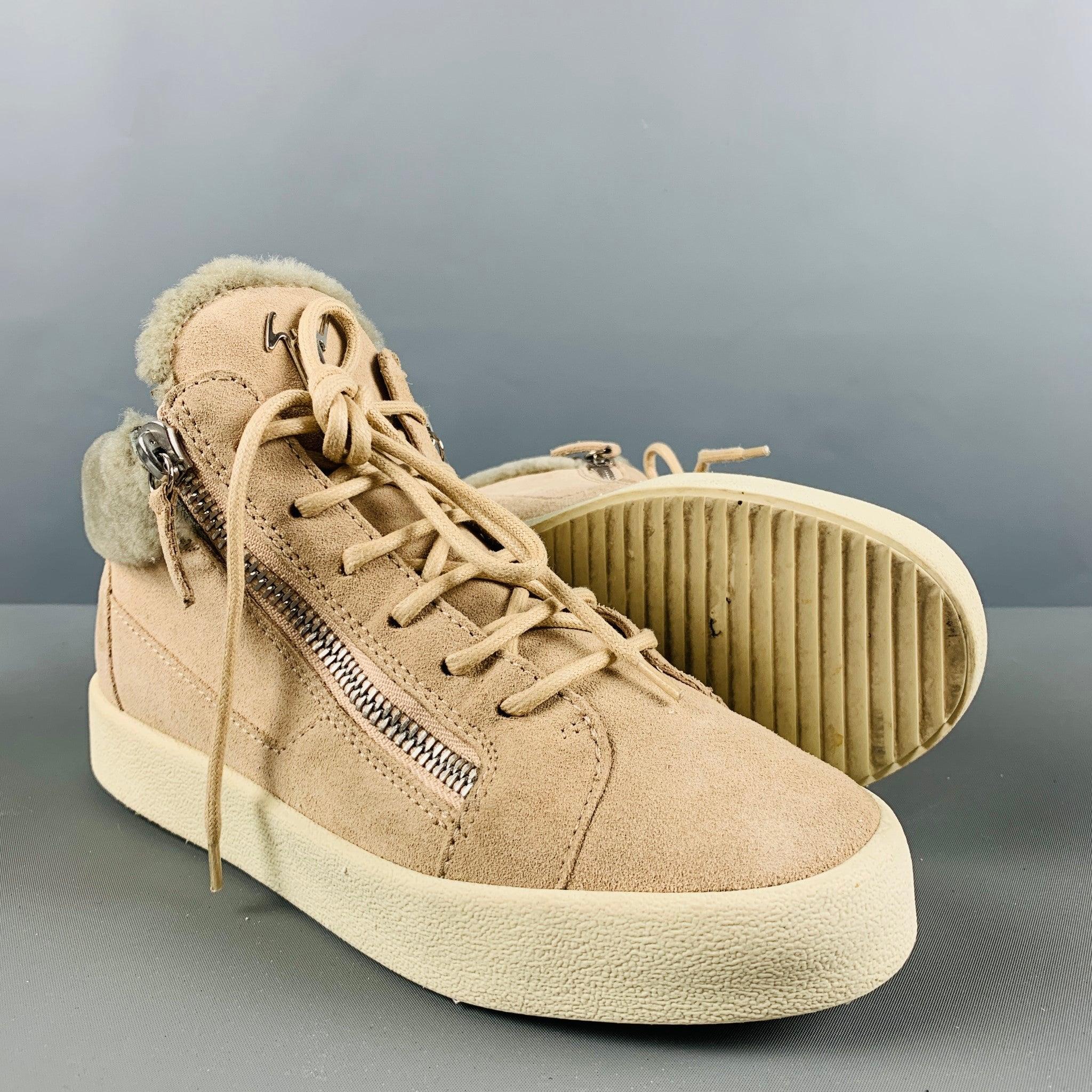 GIUSEPPE ZANOTTI Size 9.5 Pink Grey Suede Faux shearling High Top Sneakers For Sale 1