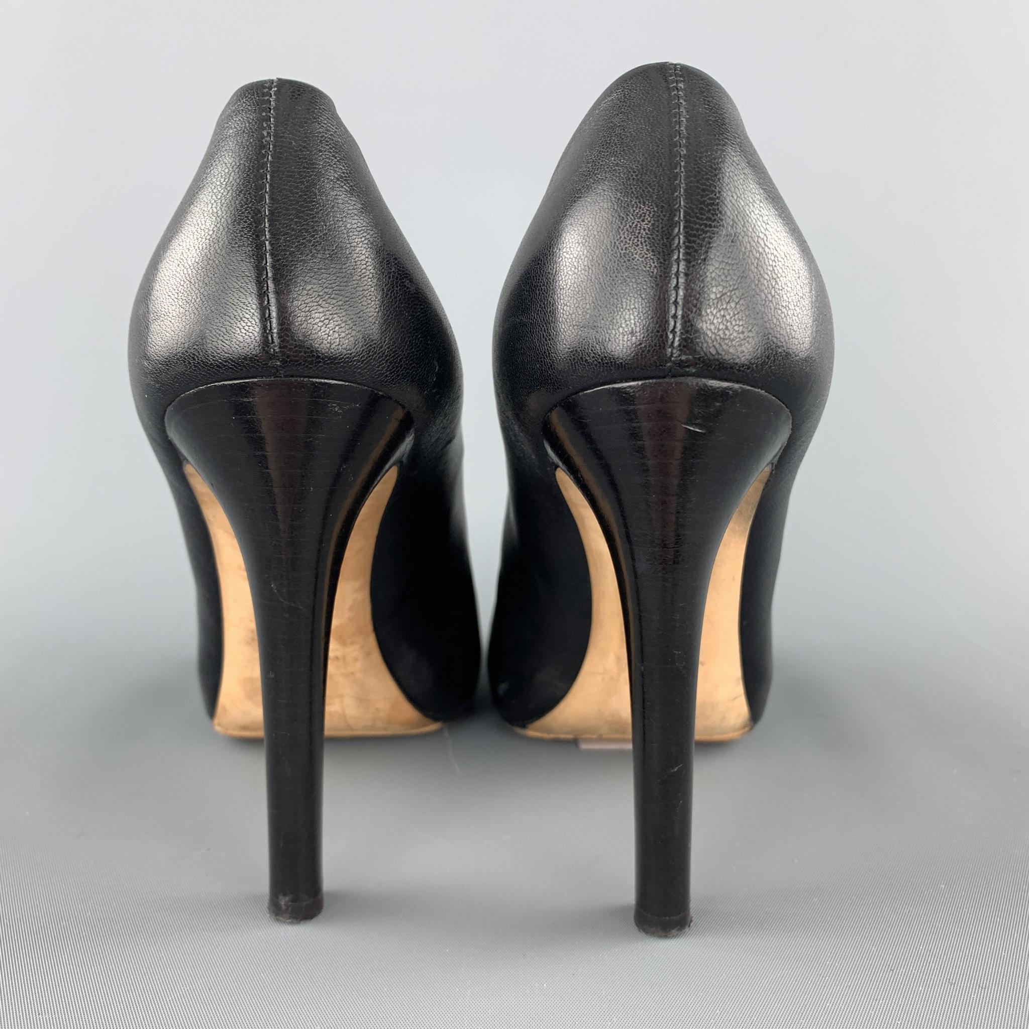 GIUSEPPE ZANOTTI Size US 7.5 Black Leather Peep Toe Cutout Pumps Heels 2