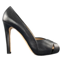 GIUSEPPE ZANOTTI Size US 7.5 Black Leather Peep Toe Cutout Pumps Heels