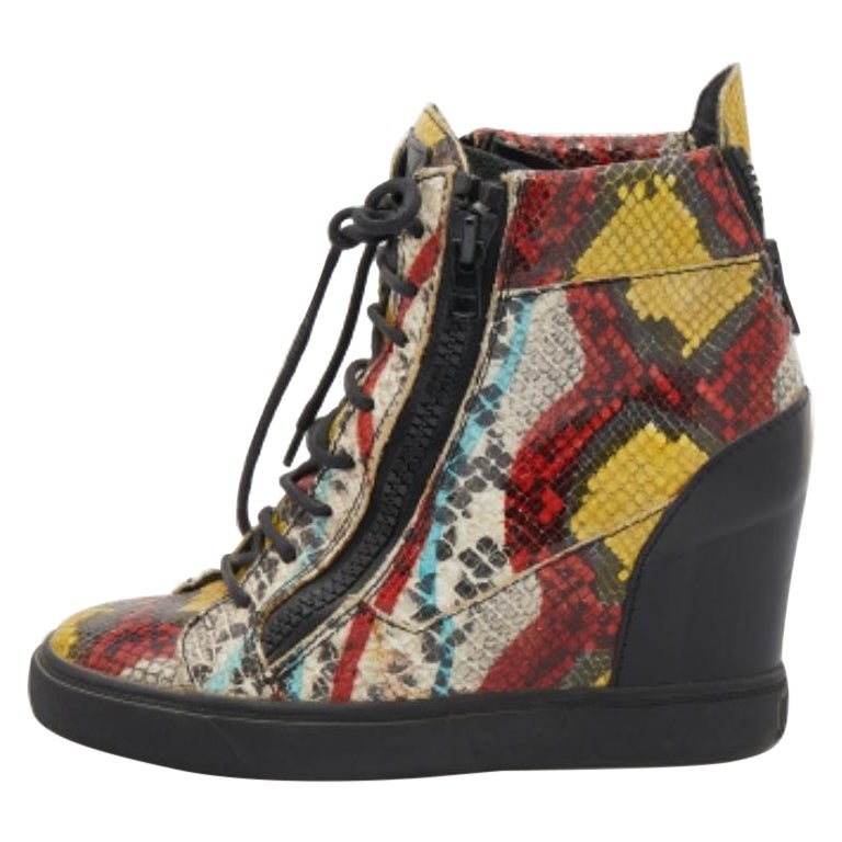 Giuseppe Zanotti Snakeskin Embossed Leather High Toe Wedge Sneakers Size 39