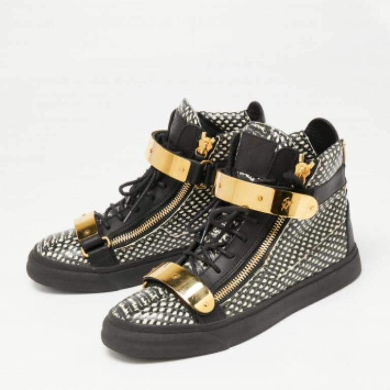 Giuseppe Zanotti - Baskets à double fermeture éclair en cuir gaufré Taille 40 en vente 3