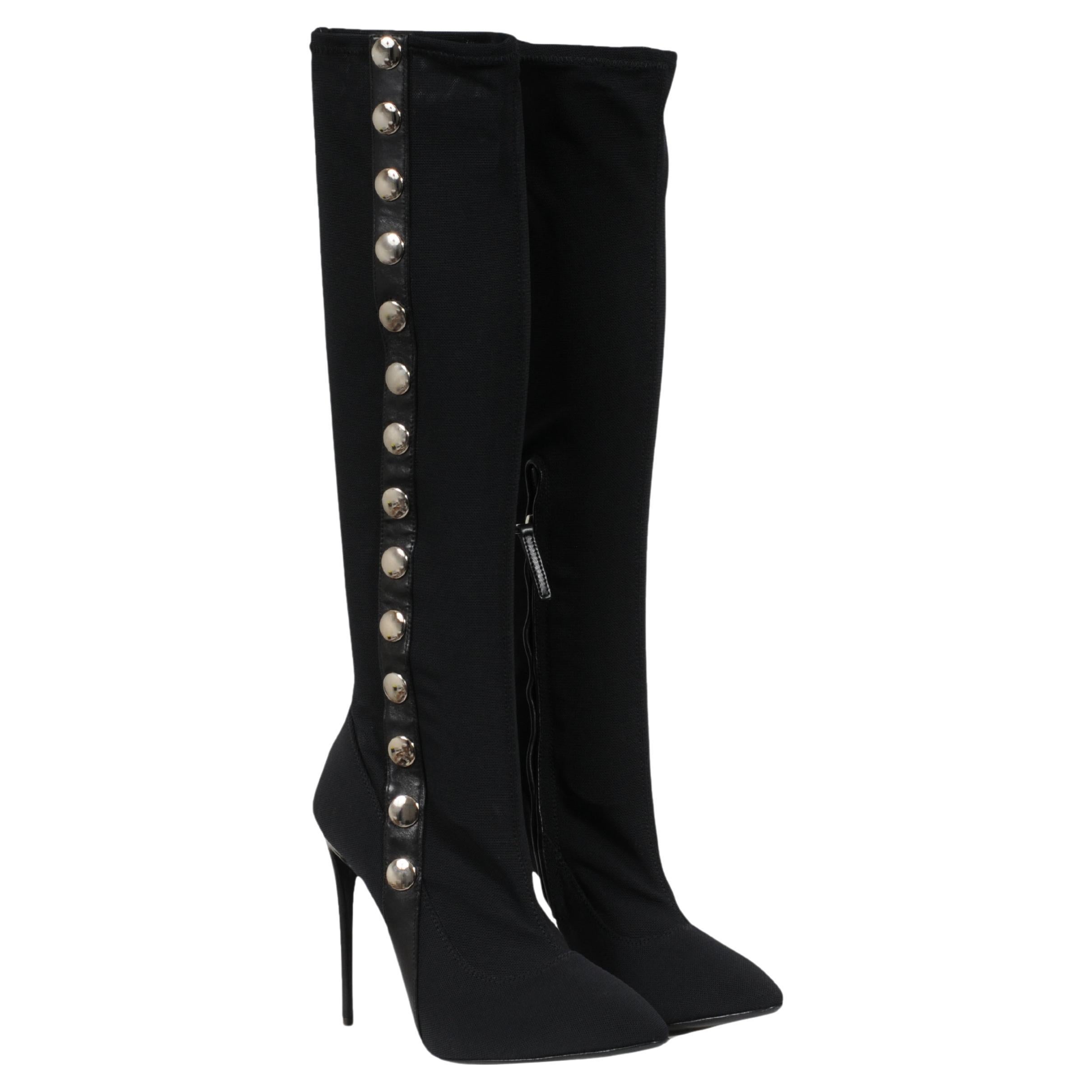 Giuseppe Zanotti Stiletto Knee High Boots 6.5 36.5 Black Suede Mesh Button Snap