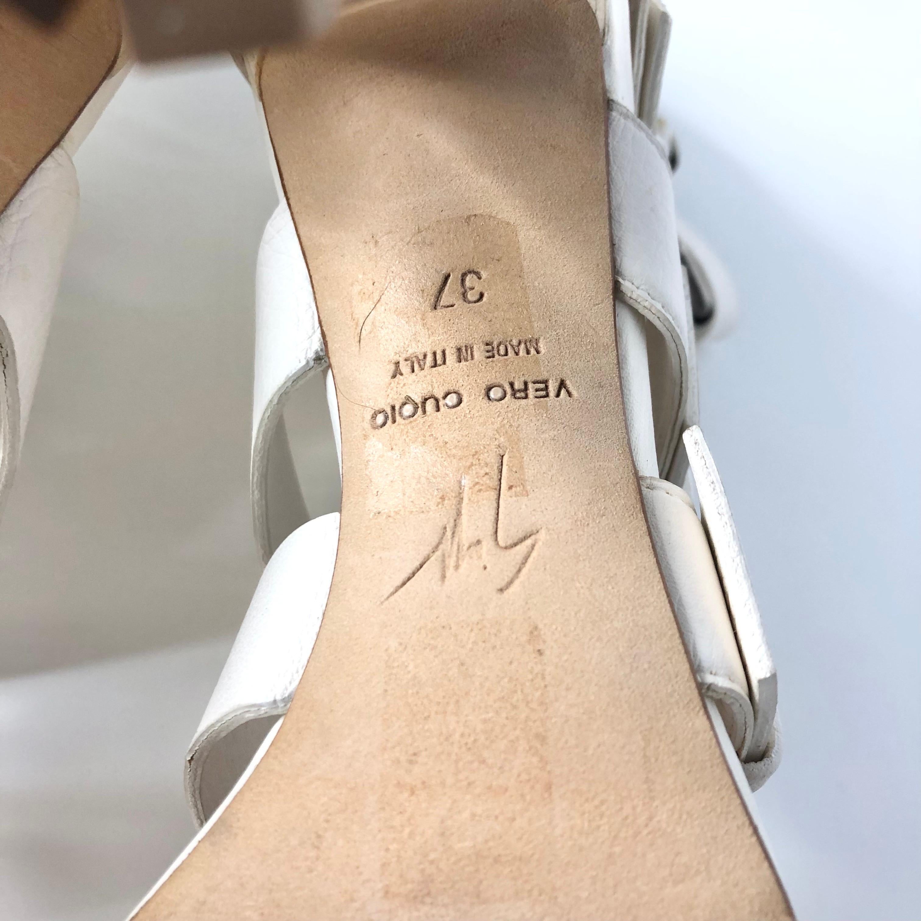 Giuseppe Zanotti Sandalias de tacón de piel blanca con hebilla 37 en venta 4