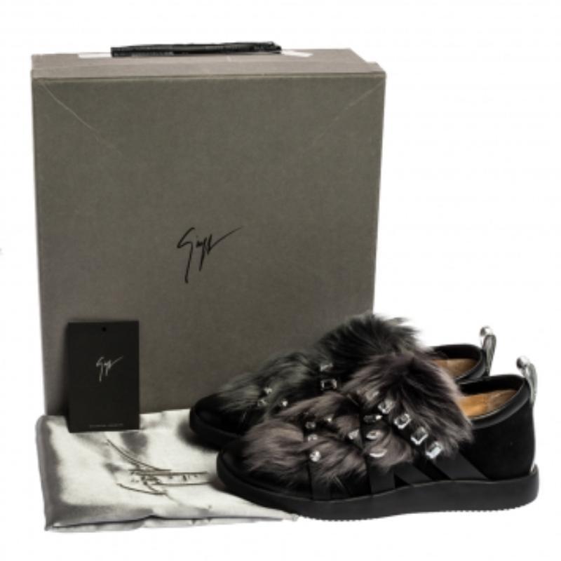 Giuseppe Zanotti Suede and Fur Christie Crystal Slip On Sneakers Size 39 For Sale 3