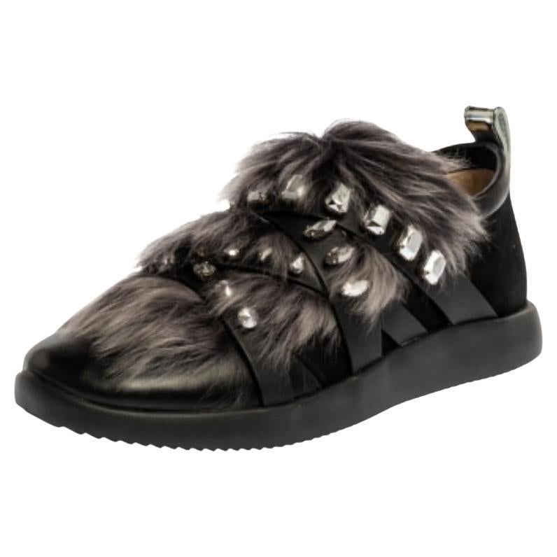 Giuseppe Zanotti Suede and Fur Christie Crystal Slip On Sneakers Size 39 For Sale