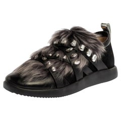 Giuseppe Zanotti Suede and Fur Christie Crystal Slip On Sneakers Size 39