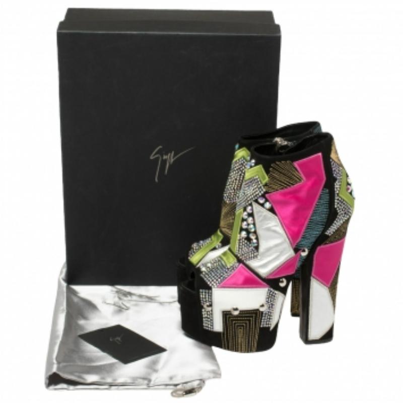 Pink Giuseppe Zanotti Suede And Leather Geometric Platform Ankle Booties Size 39 For Sale