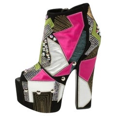 Giuseppe Zanotti Suede And Leather Geometric Platform Ankle Booties Size 39