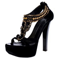 Giuseppe Zanotti  Suede Crystal And Metal Bead Embellished Platform Sandals 36.5