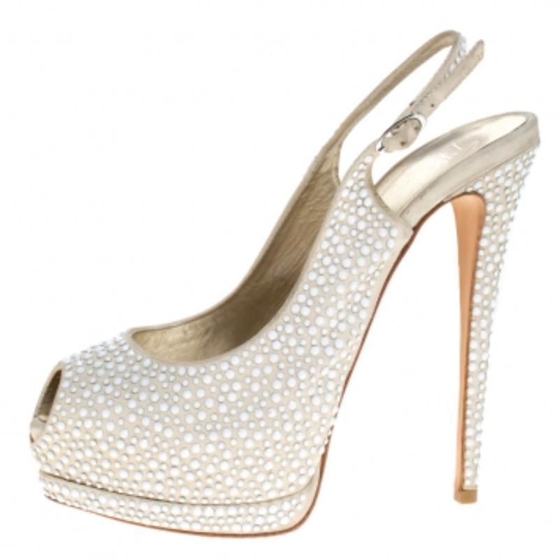Beige Giuseppe Zanotti Sandali Peep Toe in pelle scamosciata impreziositi da cristalli misura 40 in vendita