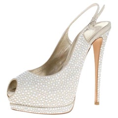 Giuseppe Zanotti Suede Crystal Embellished Peep Toe Platform Sandals Size 40