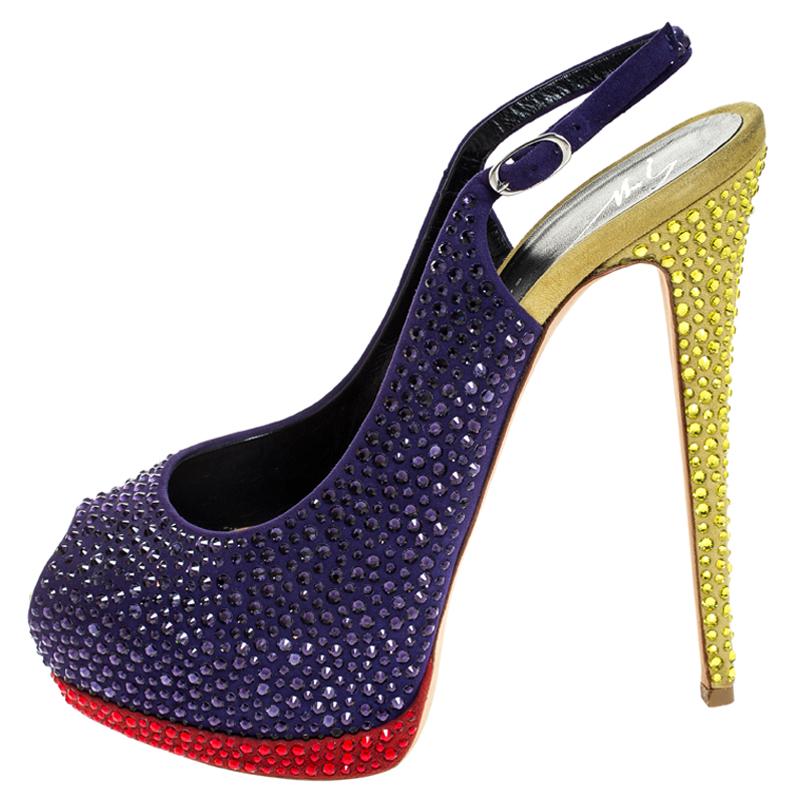 Giuseppe Zanotti Suede Crystal Embellished Peep Toe Sandals Size 40 1
