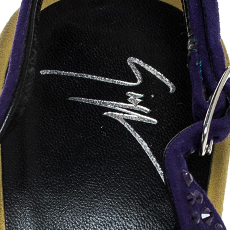 Giuseppe Zanotti Suede Crystal Embellished Peep Toe Sandals Size 40 2