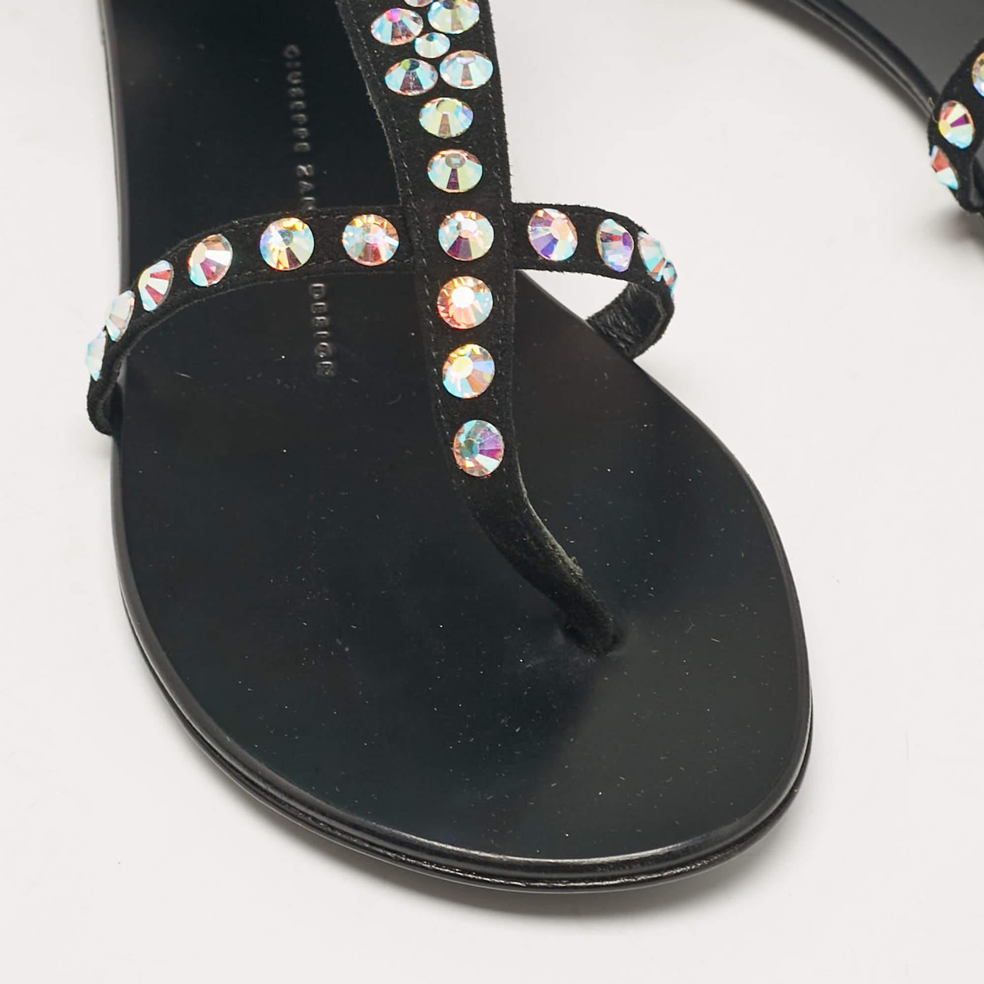 Giuseppe Zanotti Suede Crystal Embellished Thong Ankle Cuff Flat Sandals Size 37 2