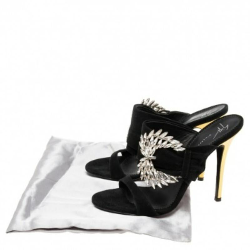 Giuseppe Zanotti Suede Crystal Embellished Wing Buckle Slide Sandals Size 37.5 For Sale 2