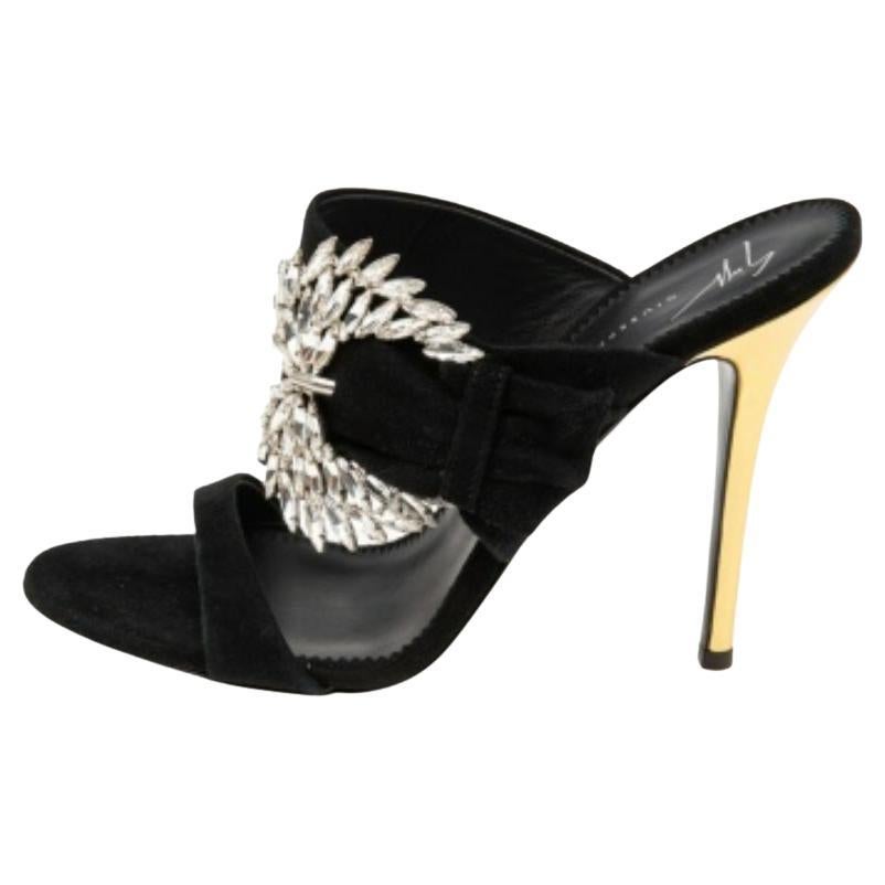 Giuseppe Zanotti Suede Crystal Embellished Wing Buckle Slide Sandals Size 37.5 For Sale