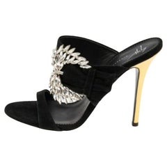 Giuseppe Zanotti Suede Crystal Embellished Wing Buckle Slide Sandals Size 37.5