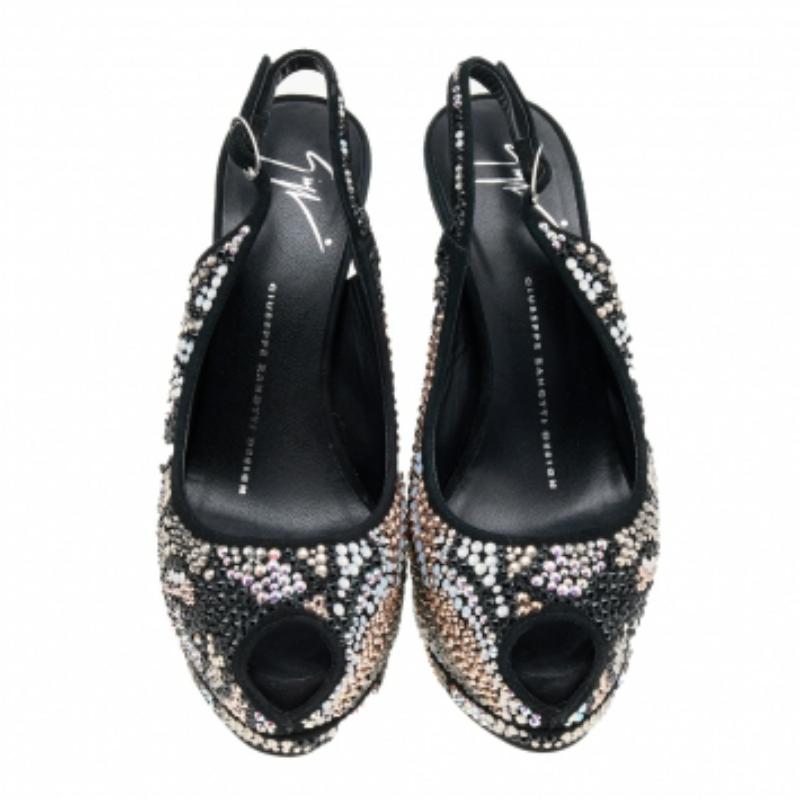 Giuseppe Zanotti Suede Crystal Sharon Peep Toe Platform Sandals Size 36 Pour femmes en vente