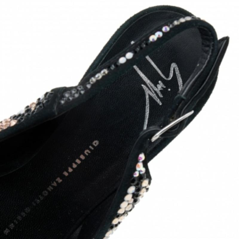 Giuseppe Zanotti Suede Crystal Sharon Peep Toe Platform Sandals Size 36 en vente 1
