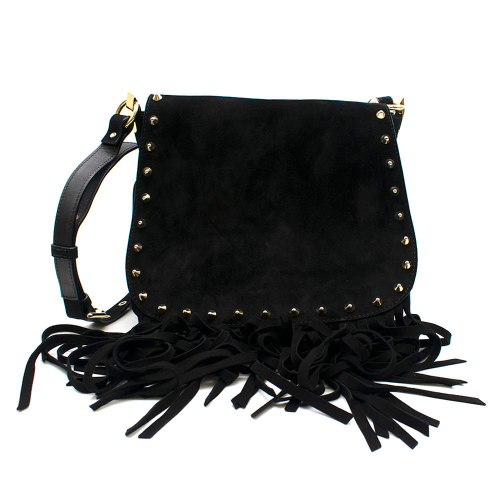 black suede fringe crossbody bag