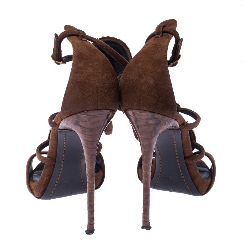 Giuseppe Zanotti Suede Leather Embellished Seashell Strappy Sandals Size 38 1