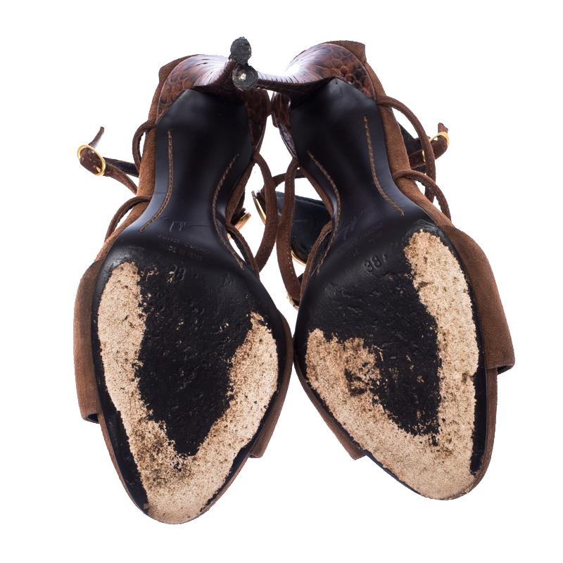 Giuseppe Zanotti Suede Leather Embellished Seashell Strappy Sandals Size 38 2