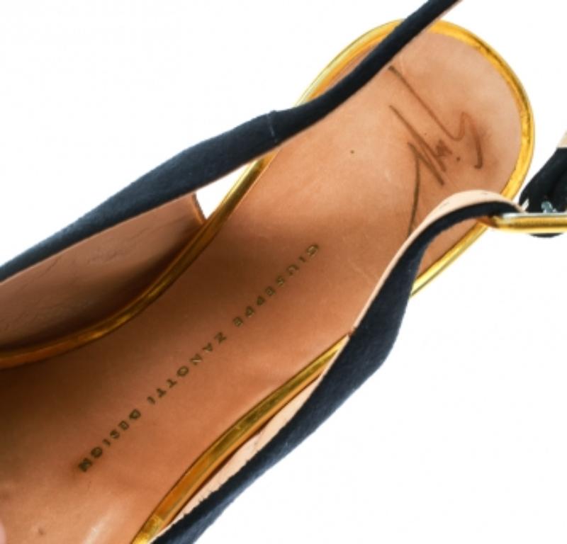 Giuseppe Zanotti Wildleder Peep Toe Plattform Slingback Sandalen Größe 36.5 (Schwarz) im Angebot