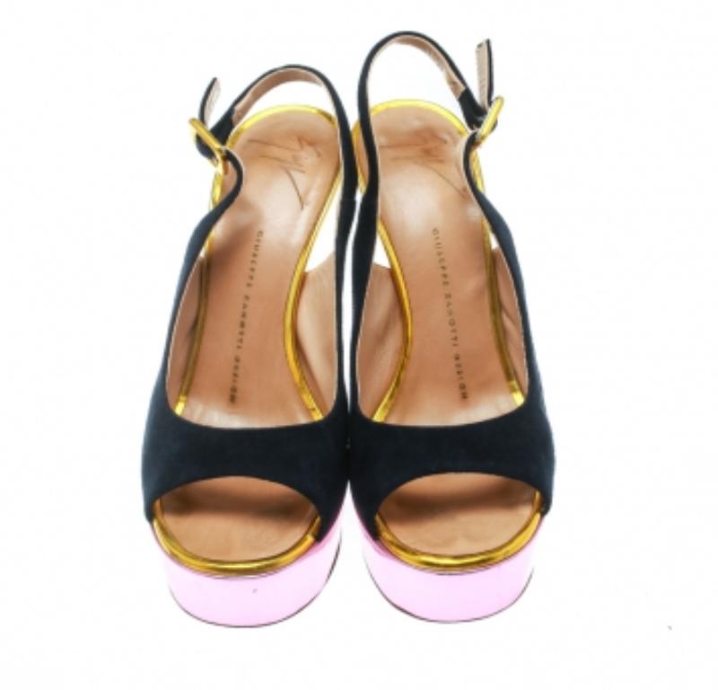 Giuseppe Zanotti Wildleder Peep Toe Plattform Slingback Sandalen Größe 36.5 im Angebot 1