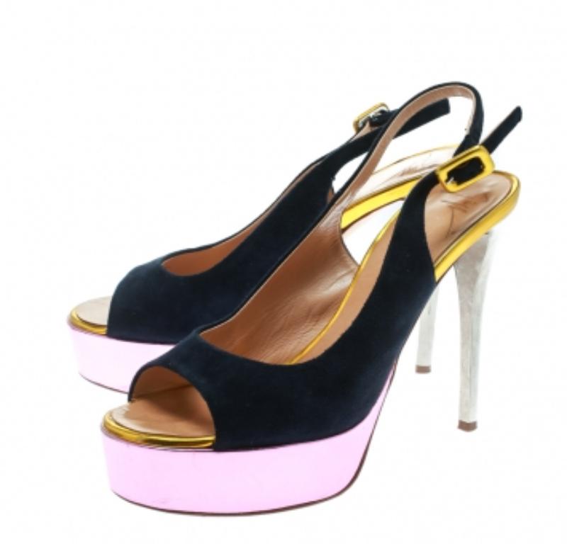Giuseppe Zanotti Wildleder Peep Toe Plattform Slingback Sandalen Größe 36.5 im Angebot 2