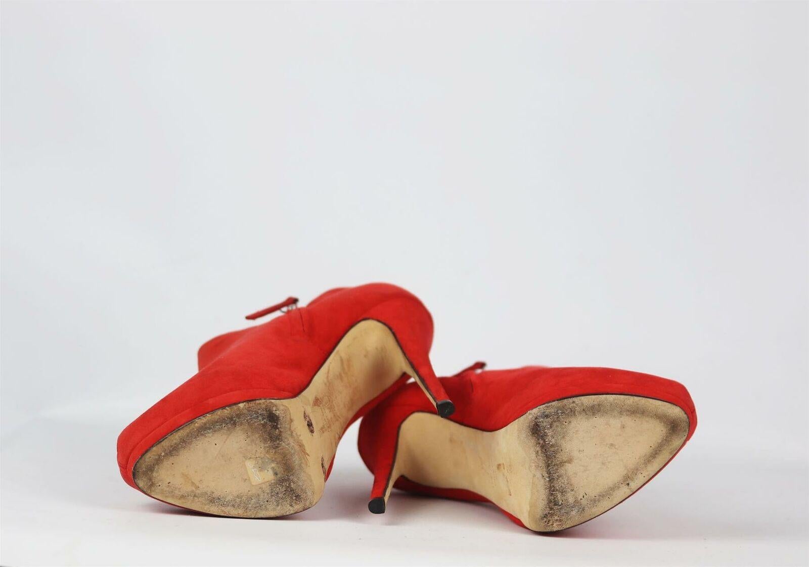 Red Giuseppe Zanotti Suede Peep Toe Platform Ankle Boots