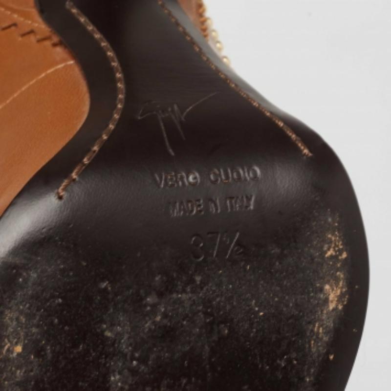 Giuseppe Zanotti Tan Studded Leather Peep-Toe Pumps Size 37.5 For Sale 3