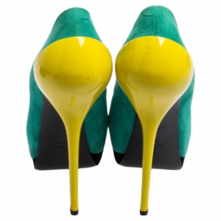 Giuseppe Zanotti Tri-Color Suede and Leather Peep Toe Platform Pumps Taglia 37 1