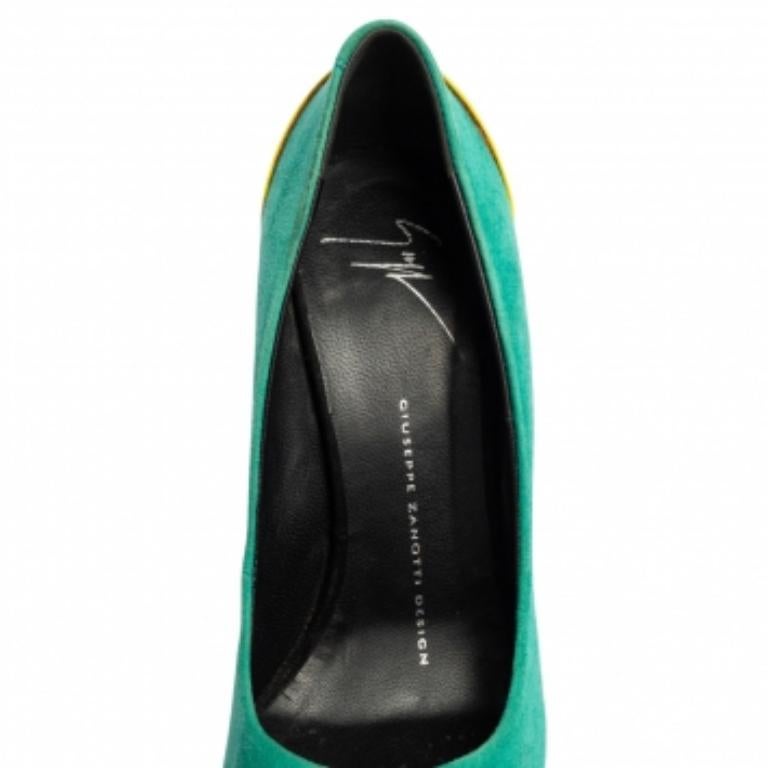 Giuseppe Zanotti Tri-Color Suede and Leather Peep Toe Platform Pumps Taglia 37 3