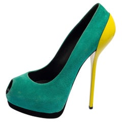 Giuseppe Zanotti escarpins à bout ouvert en daim et cuir verni tricolore taille 37