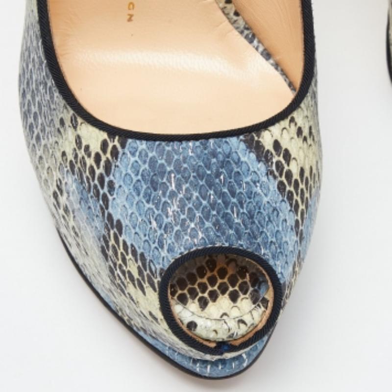 Giuseppe Zanotti Dreifarbig Geprägter Python Sharon Peep Toe Pumps Größe 38 Damen im Angebot