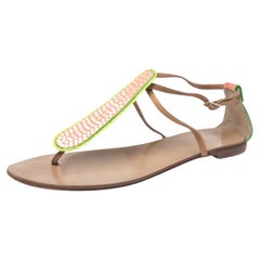 Giuseppe Zanotti Tricolor Leather And Embellished Thong Flat Sandals Size 41