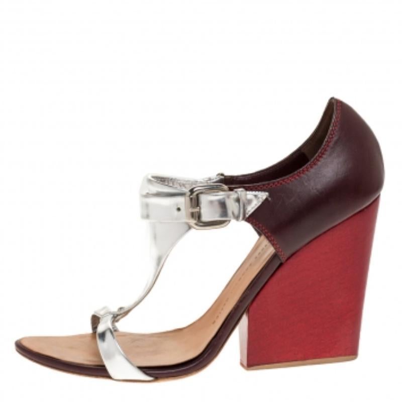  Giuseppe Zanotti - Sandales à talons blocs en cuir tricolore avec bride à la cheville, taille 39,5 Pour femmes 