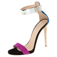 Giuseppe Zanotti Tricolor Suede And Leather Ankle Cuff Sandals Size 37.5