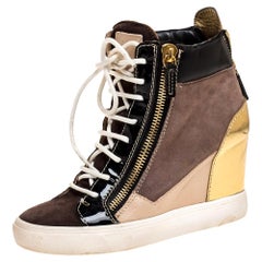 Giuseppe Zanotti Tricolor Suede Leather Wedge Sneakers Size 38