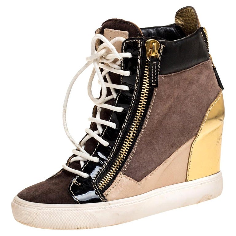 Giuseppe Zanotti Tricolor Suede Leather Wedge Sneakers Size 38 For Sale ...
