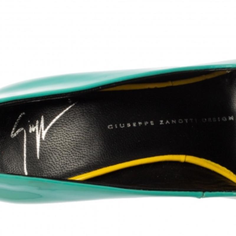 Giuseppe Zanotti Turquoise Patent Leather Peep-Toe Platform Pumps Size 36 For Sale 1