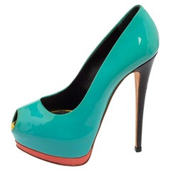 Giuseppe Zanotti Turquoise Patent Leather Peep-Toe Platform Pumps Size 36
