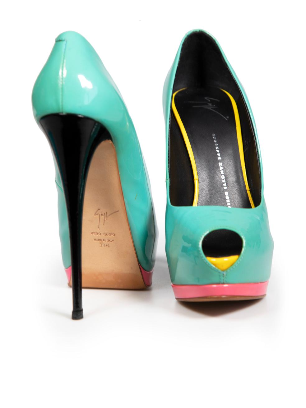 Giuseppe Zanotti Turquoise Patent Platform Heels Size IT 39.5 In Good Condition For Sale In London, GB