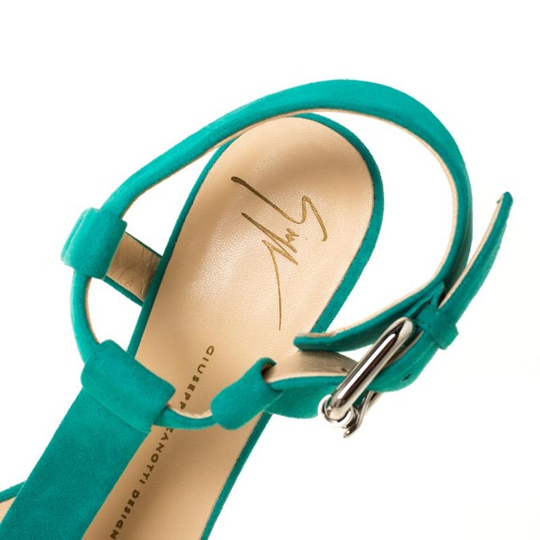 Giuseppe Zanotti Turquoise Suede T Strap Platform Heel Less Wedge ...