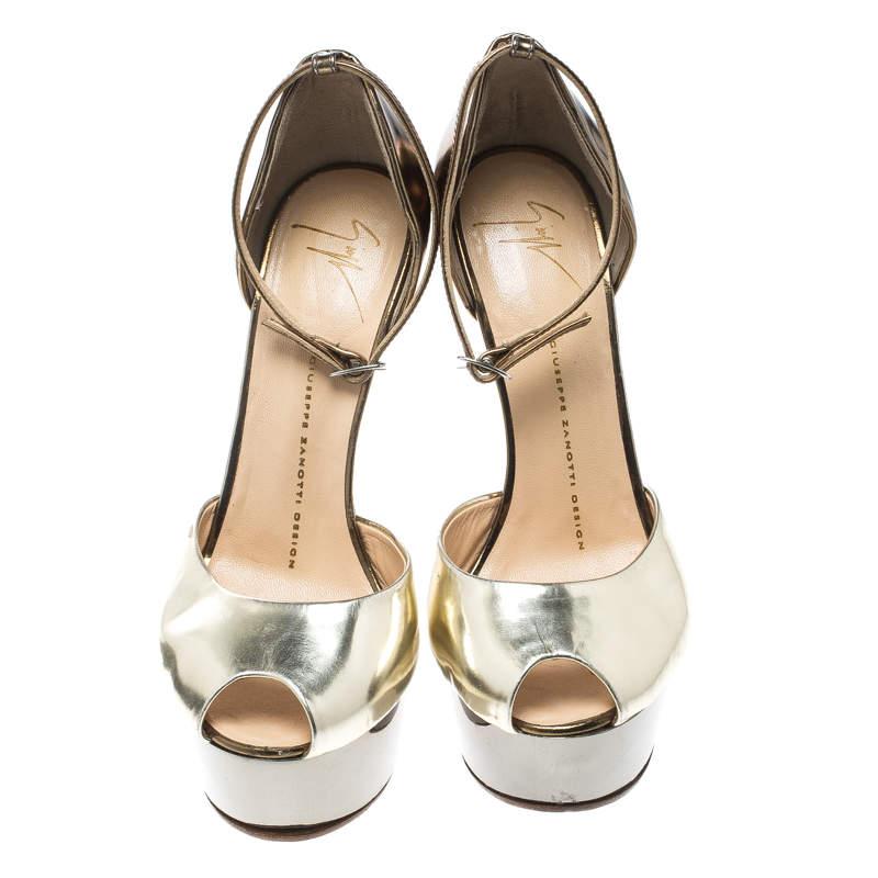 Beige Giuseppe Zanotti Two Tone Leather Heelless Peep Toe Platform Pumps Size 38.5