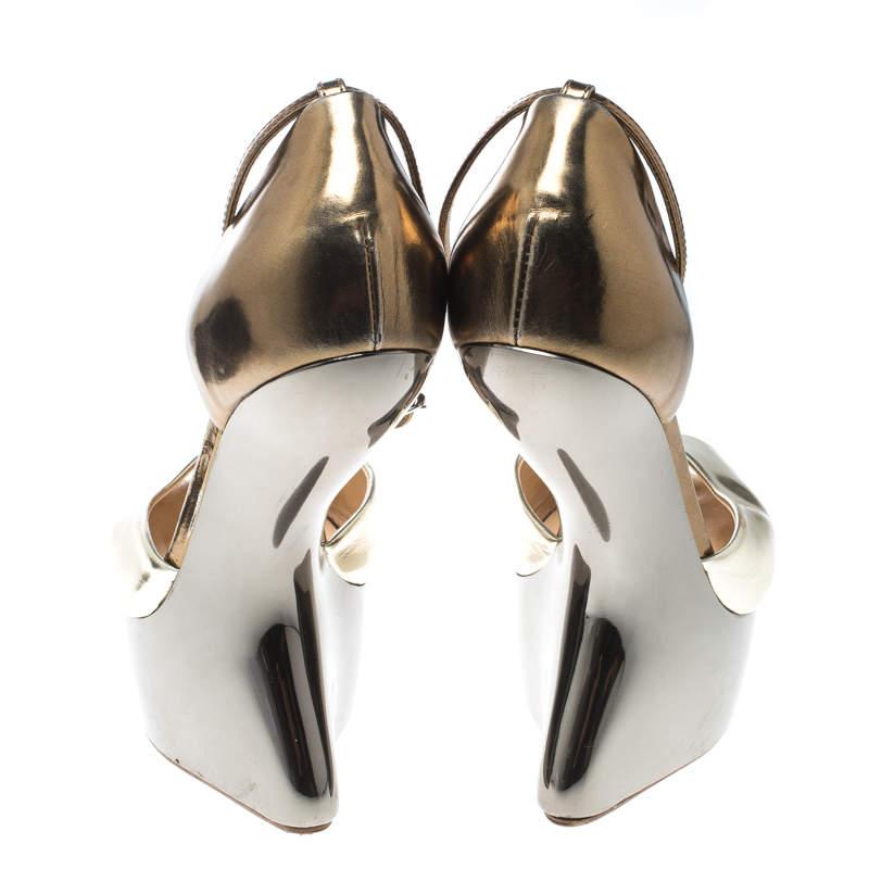 Women's Giuseppe Zanotti Two Tone Leather Heelless Peep Toe Platform Pumps Size 38.5