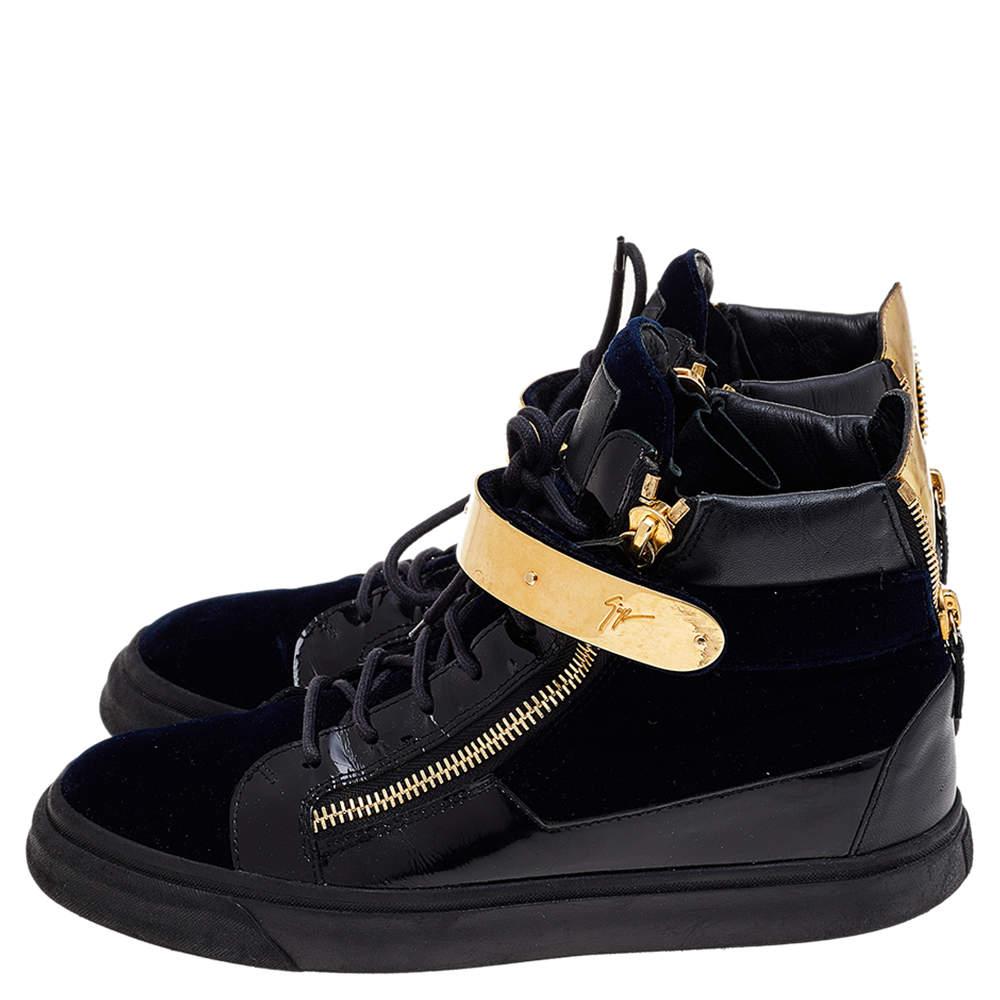 Giuseppe Zanotti Velvet and Leather Coby High Top Sneakers Size 43 In Good Condition For Sale In Dubai, Al Qouz 2